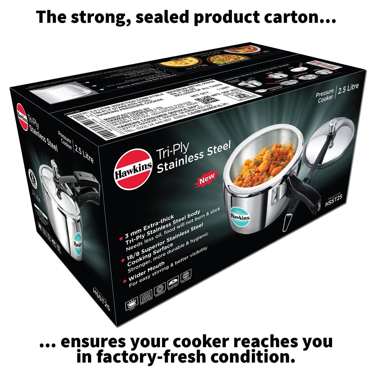 Hawkins 1.5 Litre Triply Stainless Steel Pressure Cooker, Inner Lid Induction Baby Cooker, Silver (HSST15) 1.5 Litres