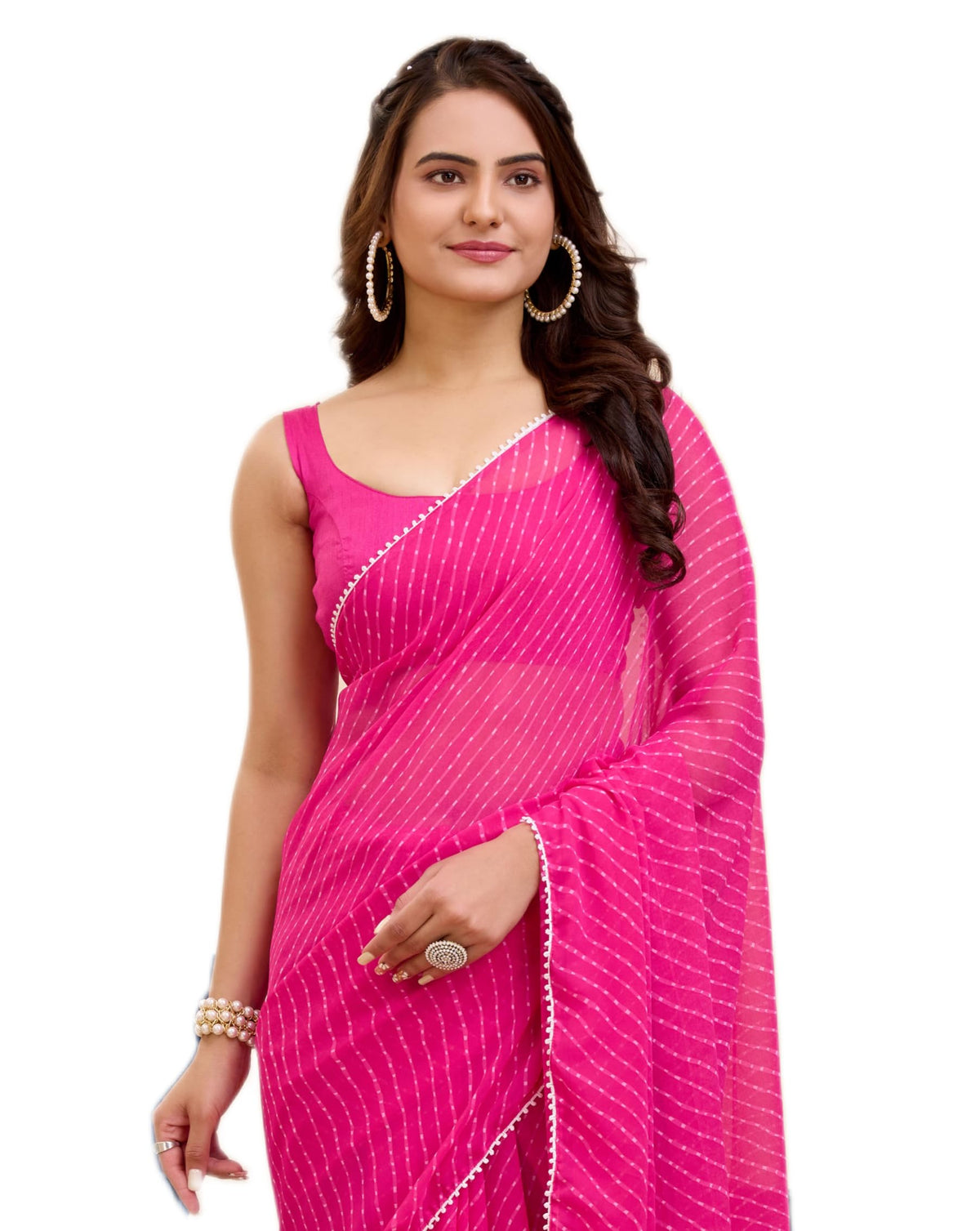 VAIRAGEE Ladies Soft Georgette Stylish Printed Ready to Wear Saree with Unsewn Blouse (2054) Rose