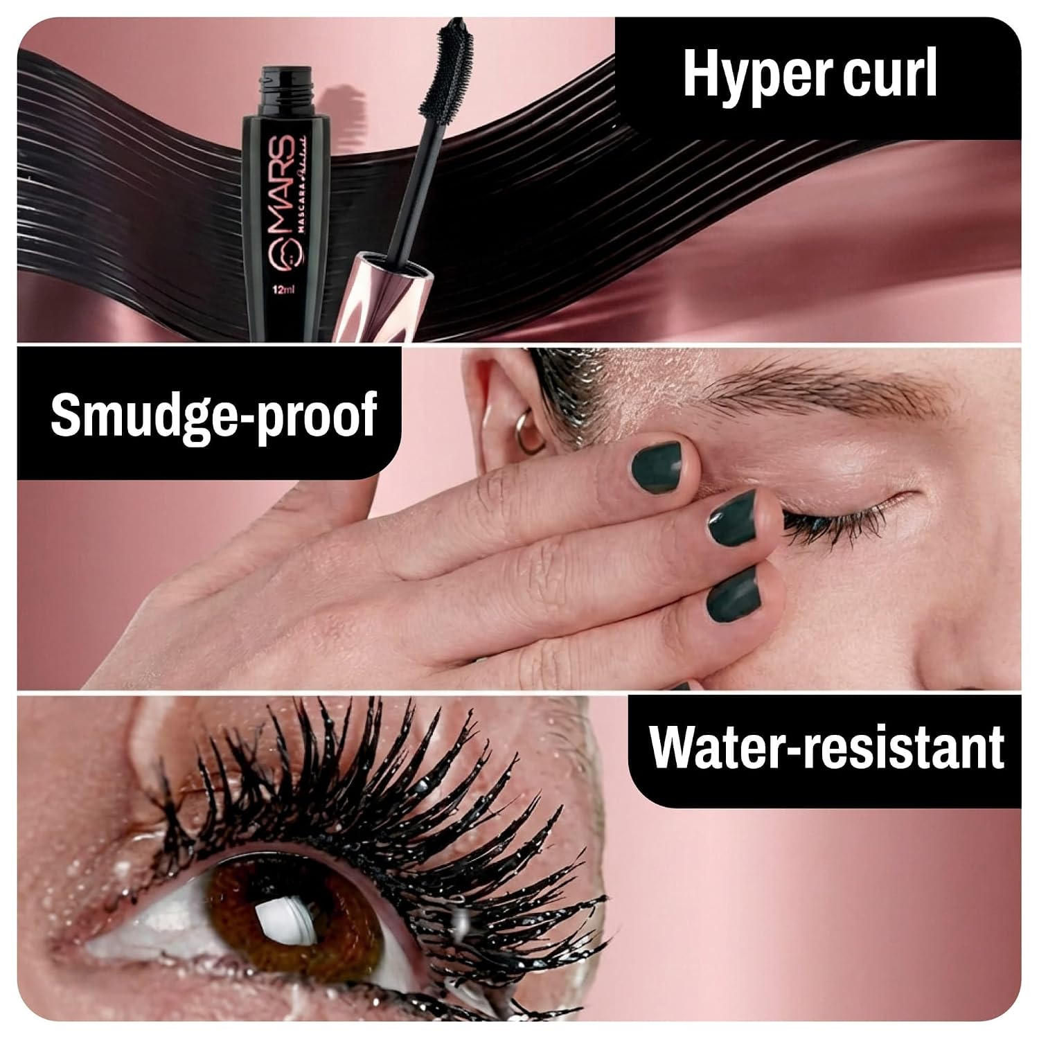 MARS Fabulash Volumizing Mascara | Up to 18 Hours Stay | Waterproof with Intense Jet Black Color (12ml) (Black)