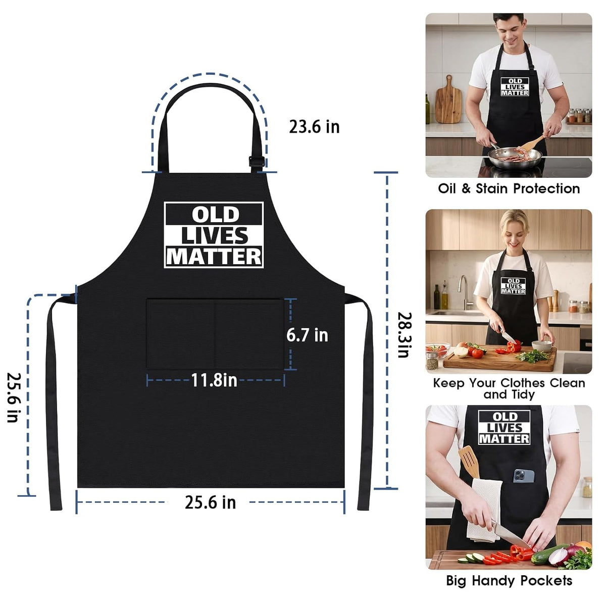 APRONPANDA Old Lives Matter Kitchen Aprons - Funny Christmas Gifts Birthday or Retirement Gifts for Mom, Dad, Grandad, Grandma - 50th 60th 70th Birthday Gifts f