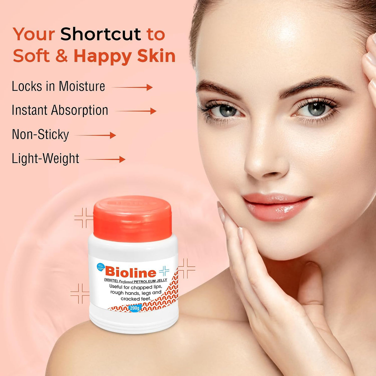 Bioline White Perfumed Petroleum Jelly for Chapped Lips, Rough Hands, Legs & Cracked Feet | Moisturizing & Soothing Cream for Dry Skin | 200 g Pack 200 g (Pack