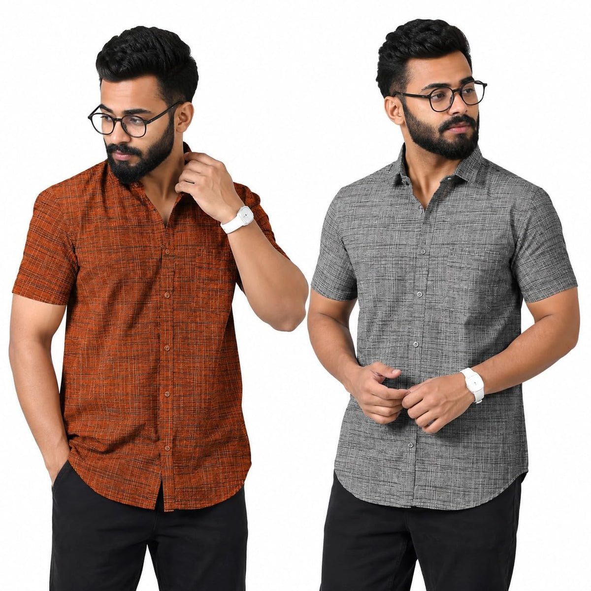 Men Khadi Cotton Shirt | Half Sleeve Casual Shirt for Men | Breathable Handwoven Cotton Shirt | Lightweight Comfortable Summer Casual Shirt Pack of 2 3XL Orange