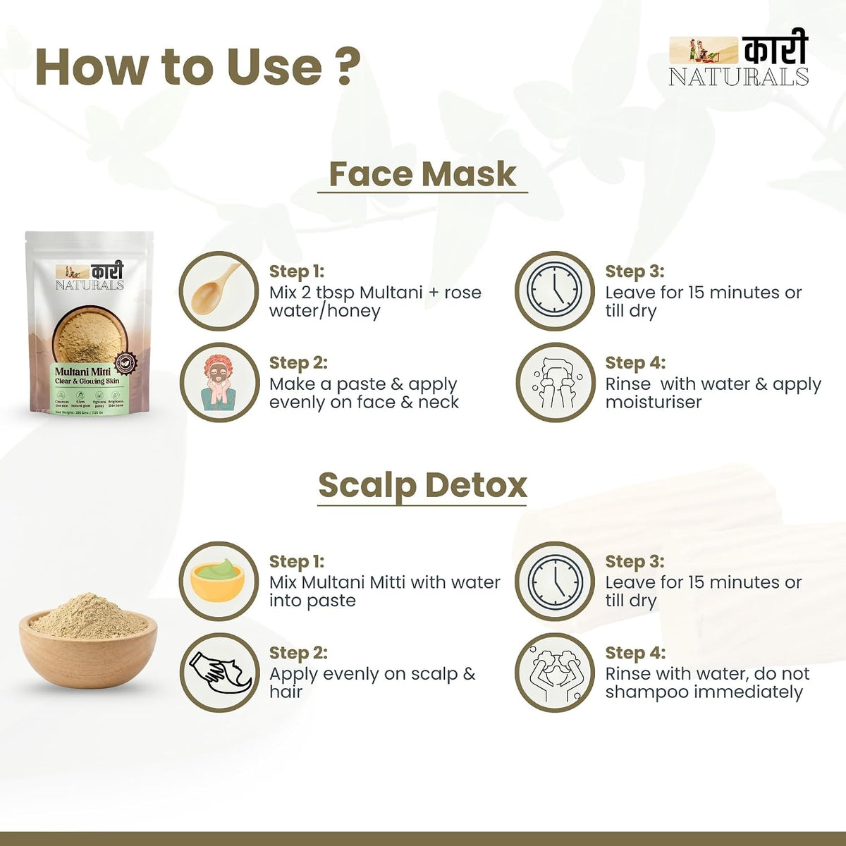 Multani Mitti Powder (Pack of 3 x 200 Grams) | Cleanses Face & Scalp, instant face glow, tightens pores, brightens tone & removes dead skin | 100% Pure & Organi