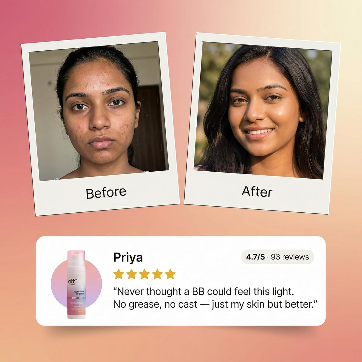 Super Shield BB Serum | Tinted BB Cream Serum for Natural No-Makeup Look | Mineral Sun Protection with Zinc Oxide | Niacinamide & Vitamin C for Glow | Lightweig