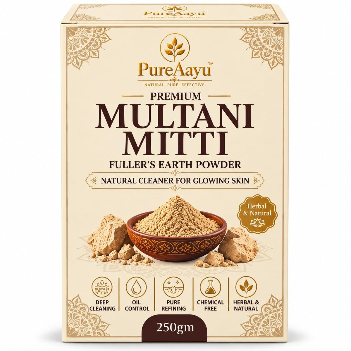 Natural Multani Mitti Powder 250g | Fuller’s Earth Clay for Face Pack & Hair Pack | Deep Cleansing Face Care for Oily Skin, Dirt & Excess Sebum | Skin & Scalp C