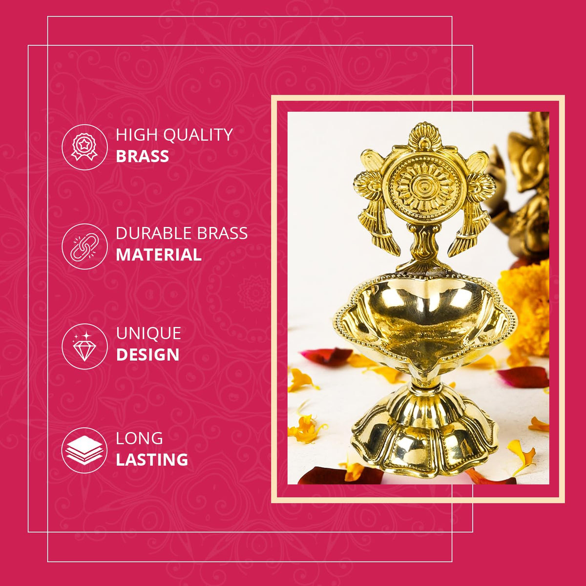 Klassic 4.5 Inch Swastik Akhand Diya with Borosilicate Glass Shade | Pure Brass Oil Lamp for Mandir, Daily Puja, Pooja Room, Diwali, Prayer, Wick Holder Festive