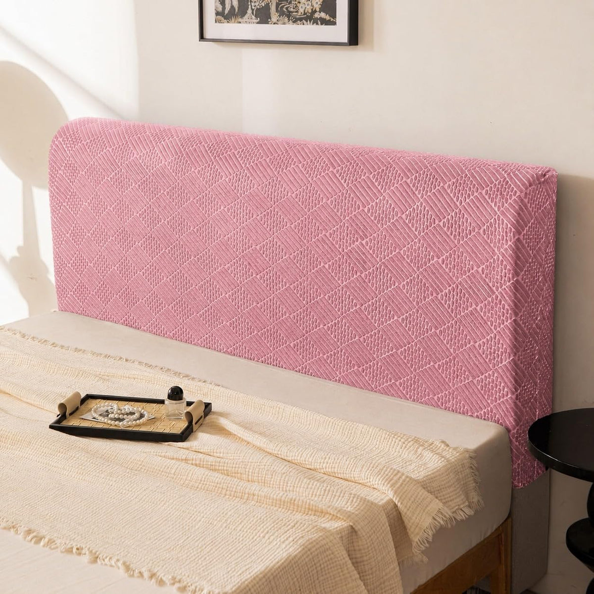 HOMETHREADS Stretchable Lycra/Velvet | Soft, Dust-Proof & Wrinkle-Resistant Bed Back Protector | Fits Leather, Wooden & Fabric Bedsides | for 5ft to 6.5ft Beds