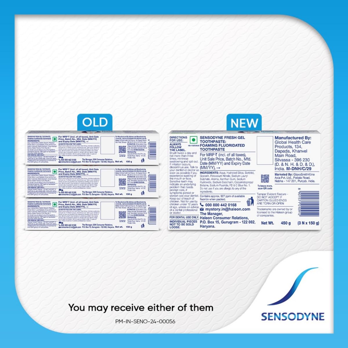 Sensodyne Toothpaste Fresh Gel | Daily Sensitivity Relief Tooth Paste Combo Pack - 450gm (150gm x 3) | Dentist Recommended | Everyday Use Paste, Fresh Breath, F