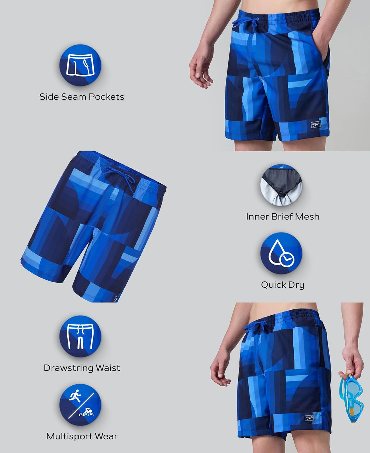 Speedo Men's 4 Way Comfort Stretch Essential Printed Watershorts with Side Pockets | Water Repellent Fabric | Inner Mesh Brief | Sun Protection: UPF 50+ 2XL