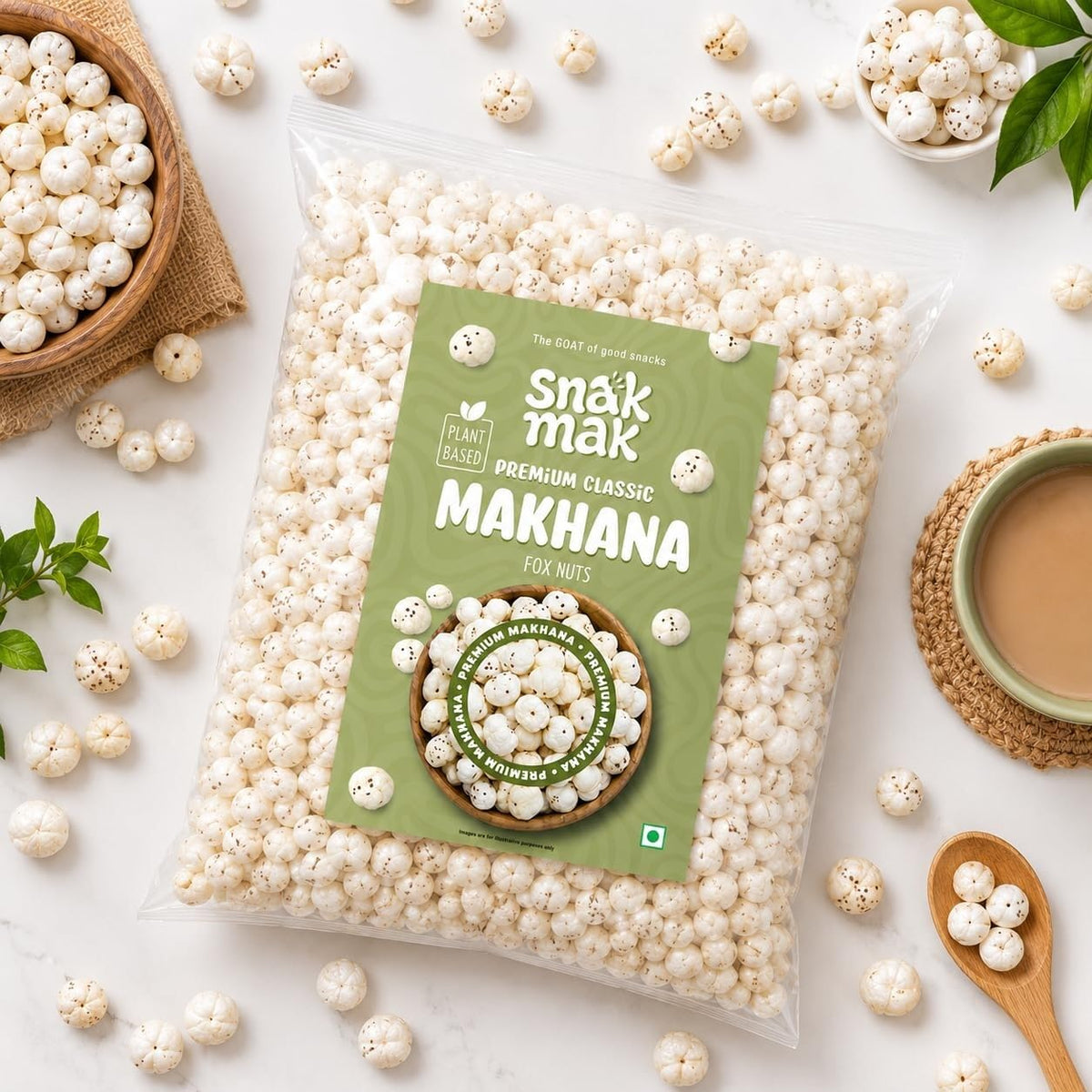 SNAKMAK 4 Sutta Phoolmakhana 1kg | Handpicked 4 Sutta Size High Protein Fox Nuts/Lotus Seeds | No added Preservatives & No artificial Flavours | High Protein &