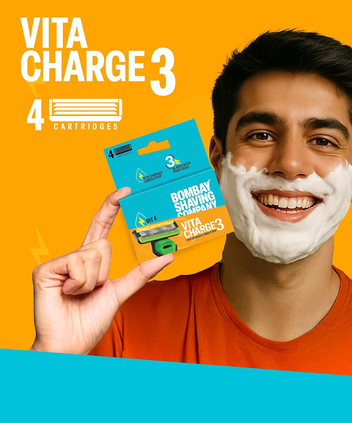 Bombay Shaving Company Vita Charge 3 Razor (Pack of 4 Cartridges)