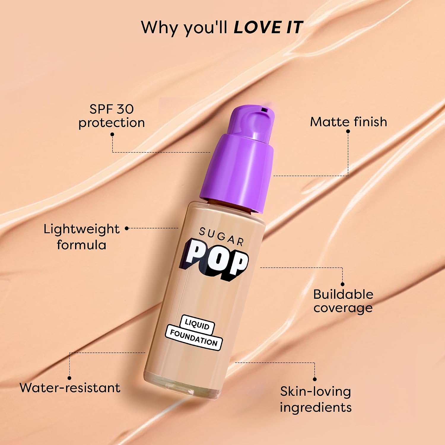 SUGAR POP HD Liquid Foundation with SPF 30 | Lasts upto 16hrs | Full Coverage | Water-Resistant | Matte Finish | 30ml - 05 Almond