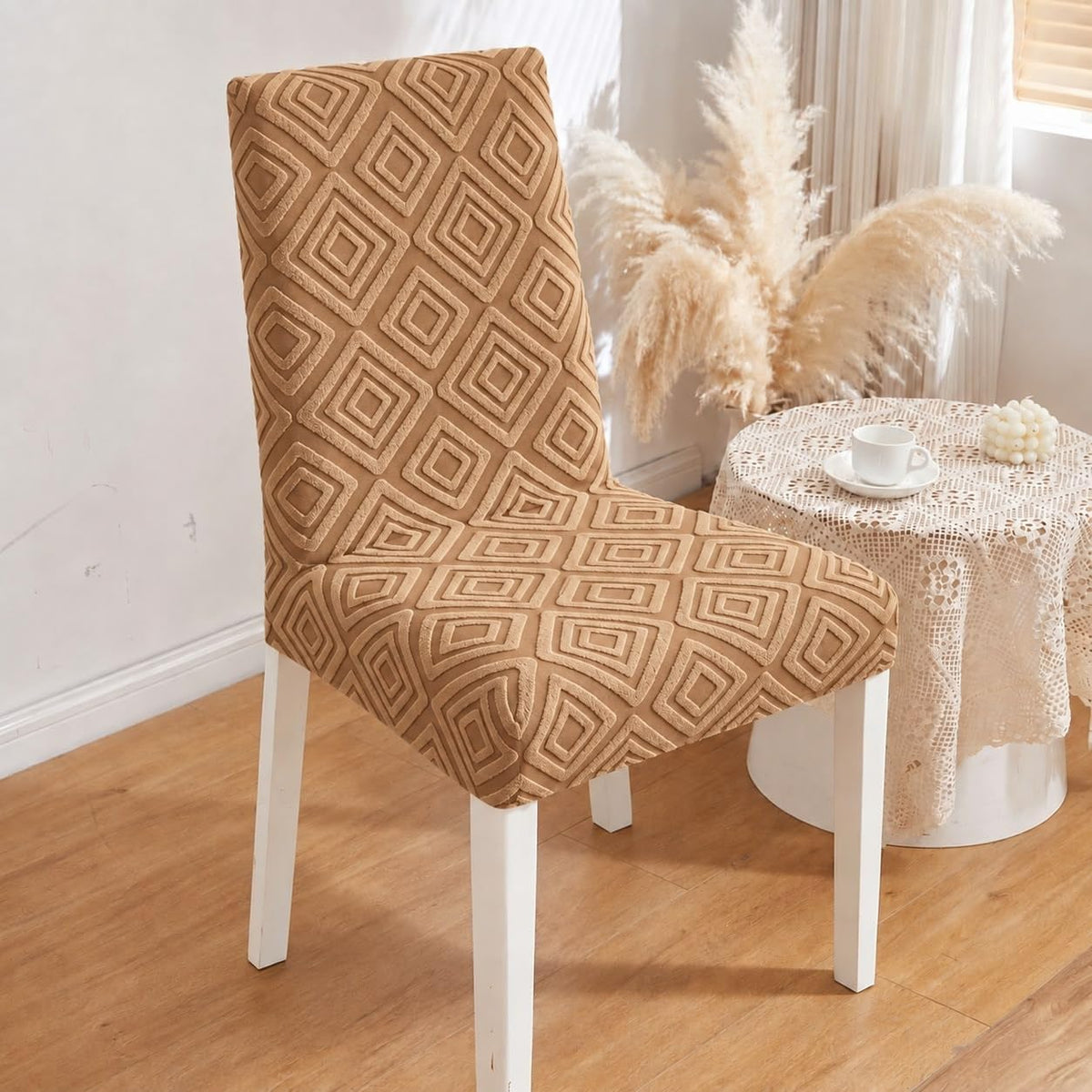 HOMETHREADS Stretchable Elastic Jacquard Chair Seat Cover – Removable & Washable, Durable Seat Protector for Dining Room, Kitchen, Restaurant & Party Chairs (Kh