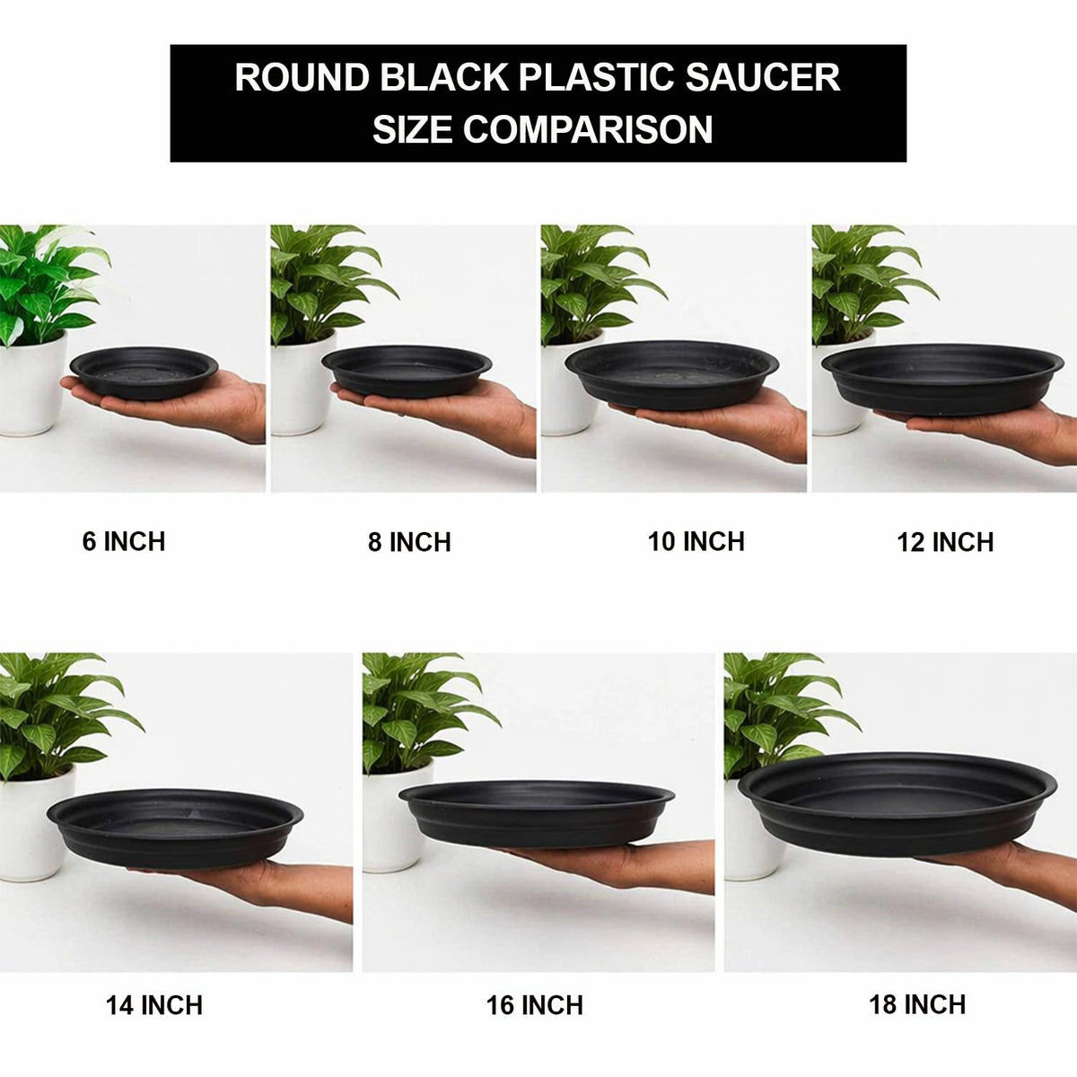 TrustBasket UV Treated Round Bottom Tray/Plate/Saucer Suitable for 10 inch Round Plastic Pot - Set of 6 | Heavy Duty Highly Durable Plant saucerGamla for Indoor