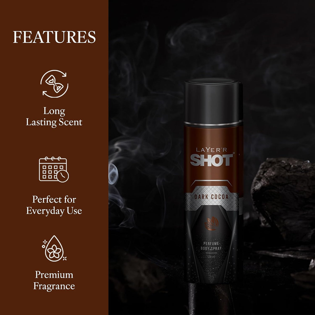 Layer'r SHOT Dark Cocoa Deodorant Body Spray for Men 120ml