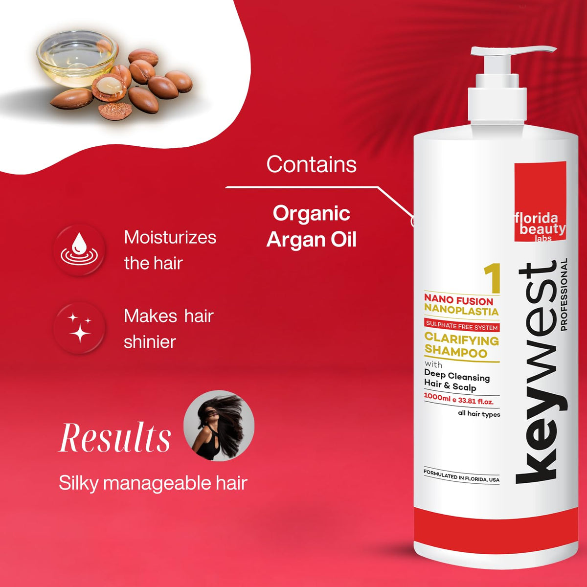 Keywest Professional Nanoplastia Sulfate Free Clarifying Shampoo - 1000ml | Suitable for All Hair Types | For Deep Cleansing Hair & Scalp