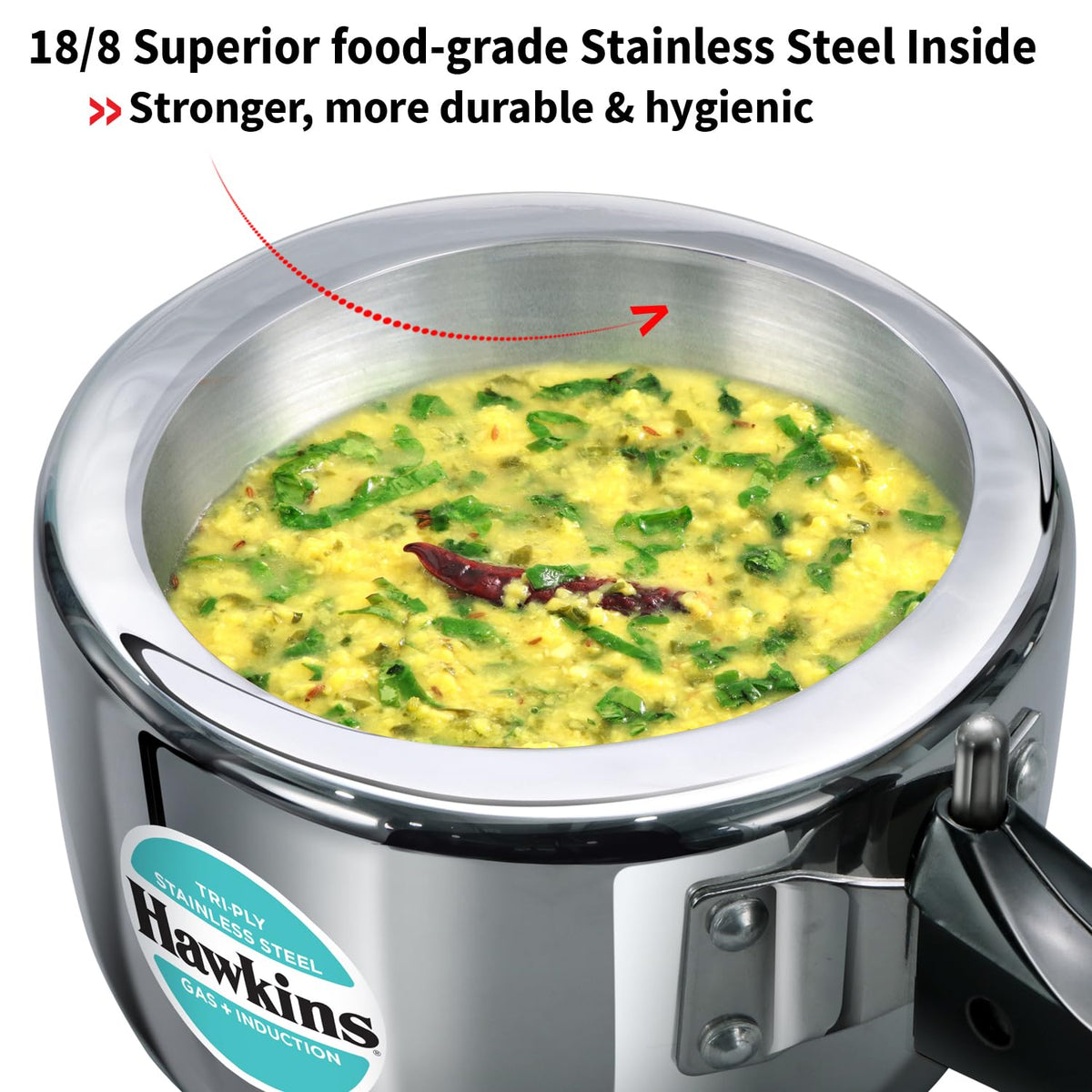 Hawkins 1.5 Litre Triply Stainless Steel Pressure Cooker, Inner Lid Induction Baby Cooker, Silver (HSST15) 1.5 Litres