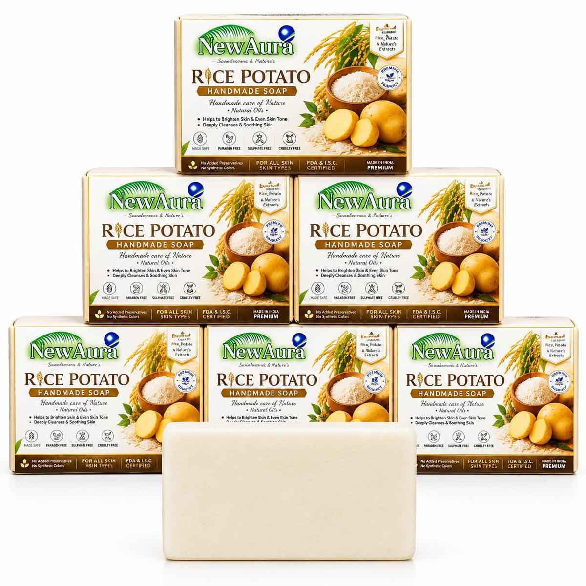 Ghar Ka Magic with NewAura Rice Potato Handmade Soap, Pack of 3, 100g Each Ghar Ka Magic Soap With NewAura Ghar Ka Magic With NewAura Soap Rice Potato 200 x 2I