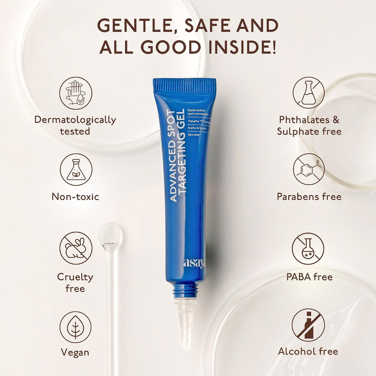 Asaya Advanced Dark Spot Targeting Gel | Reduces Pigmentation, Post-Inflammatory Hyperpigmentation, Acne Marks & Scars | MelaMe™ Complex, Spicules & Alpha Arbut