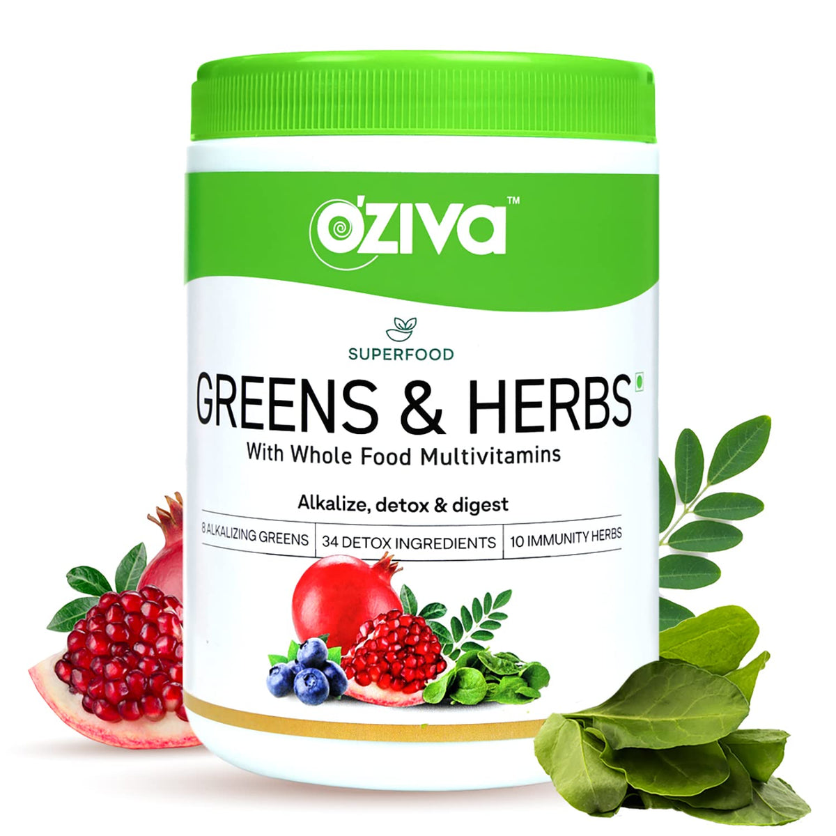 OZiva Superfood Greens & Herbs 250 G (Superfood Greens & Herbs + Glutathione,250 G + 60 Capsules,2 Count)
