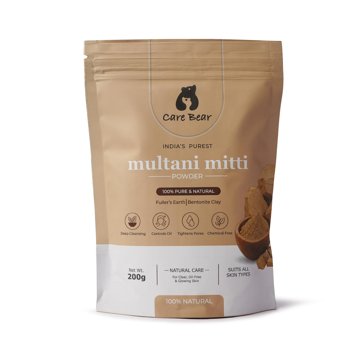Care Bear Multani Mitti Powder | 100% Pure & Natural Fuller’s Earth & Bentonite Clay 200g