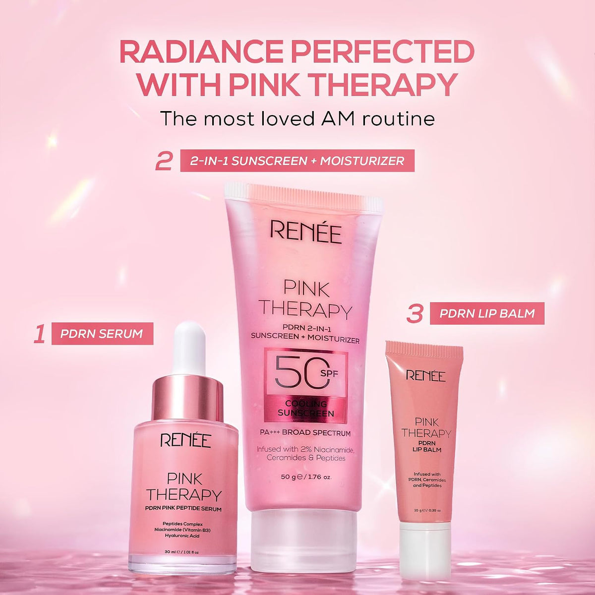 RENEE Pink Therapy PDRN 2-in-1 Sunscreen + Moisturizer SPF 50 PA+++ | In-Vivo Tested | with Niacinamide | Broad Spectrum UVA & UVB Protection | No Visible White