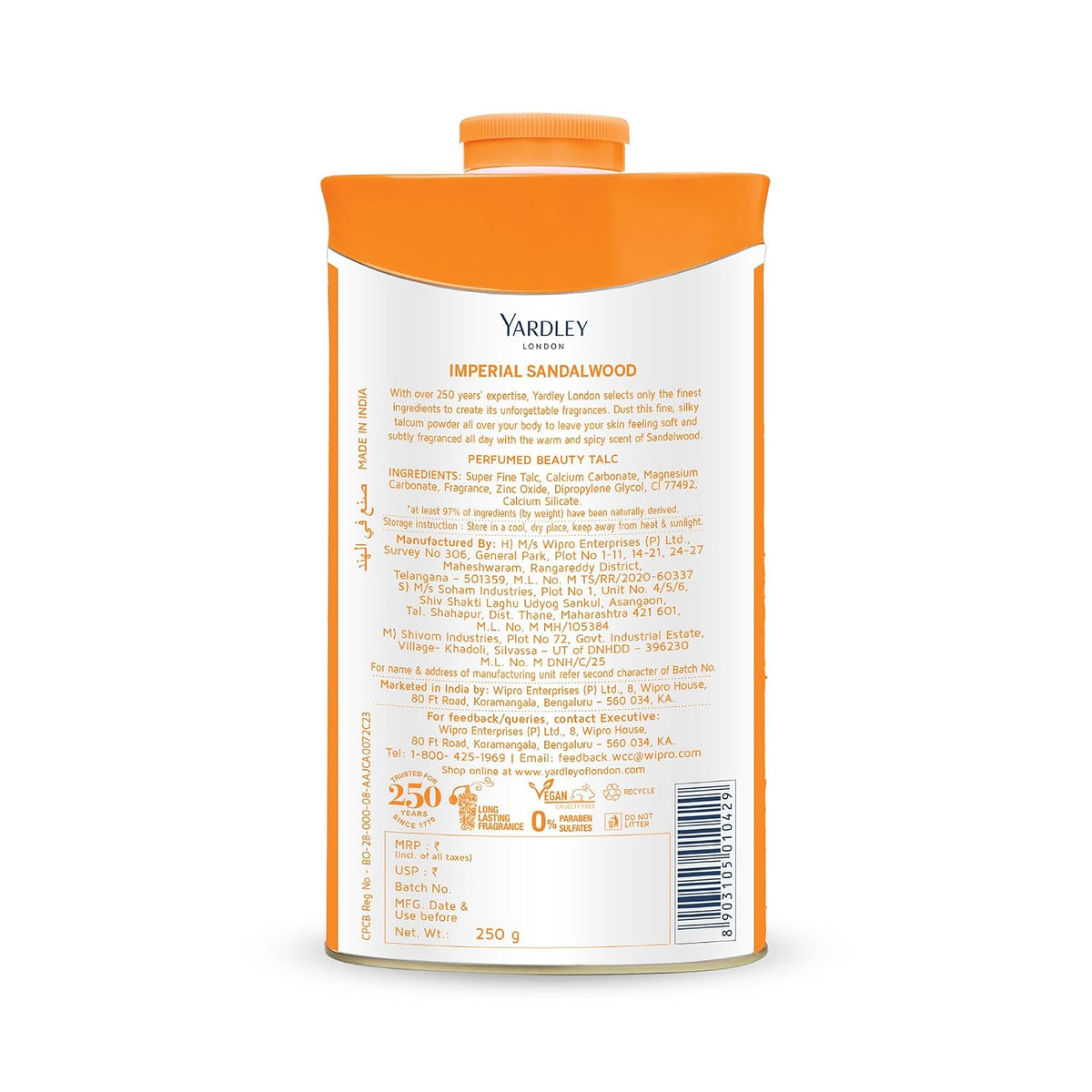 Yardley London - Imperial Sandalwood Talc Powder for Women, 250g Sandalwood 250 g (Pack of 1)