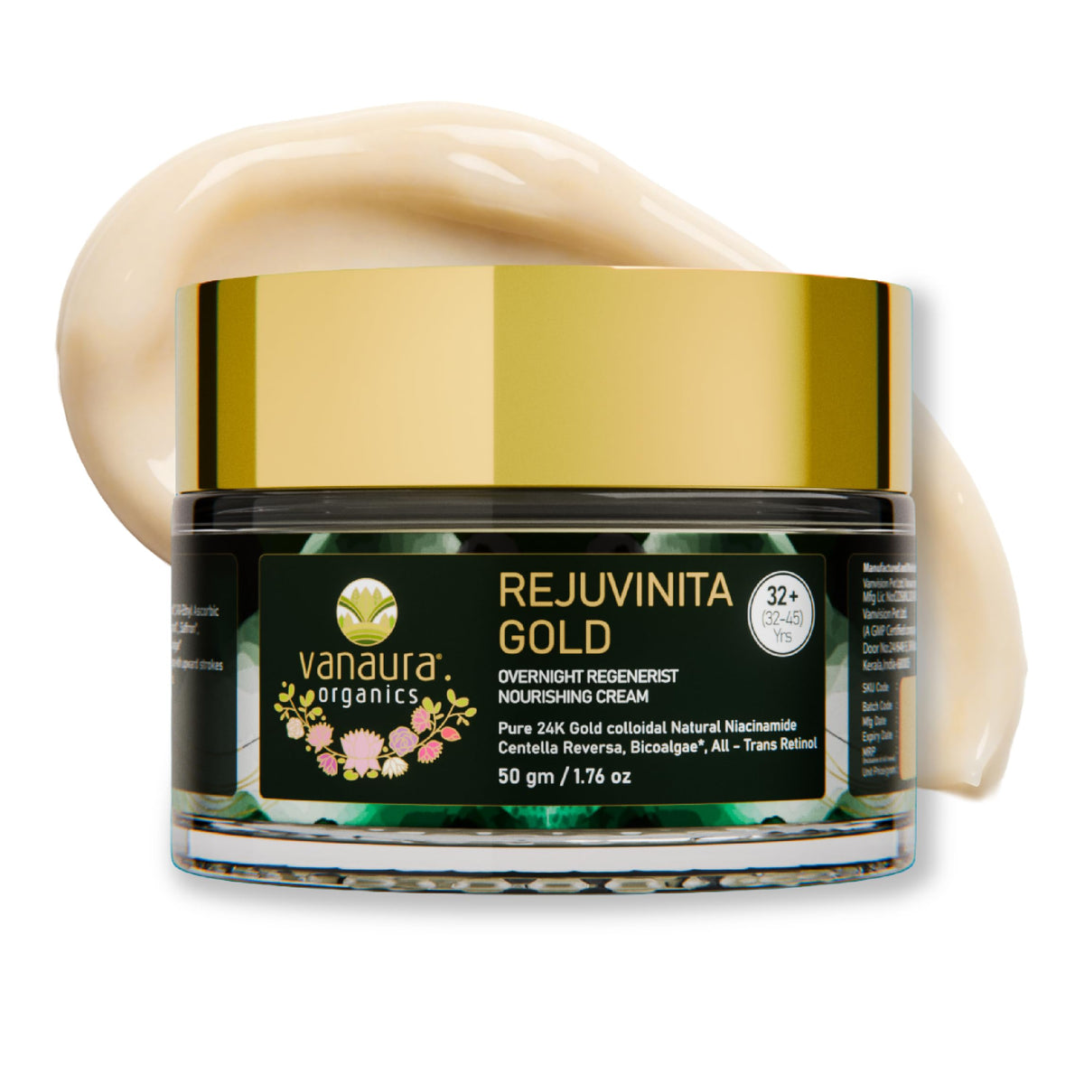 Vanaura Organics Rejuvinita Gold 32+ | Overnight Cream for Glowing Skin | Anti Ageing Night Cream for Women and Men | Pigmentation & Wrinkles | Tanning & Dullne