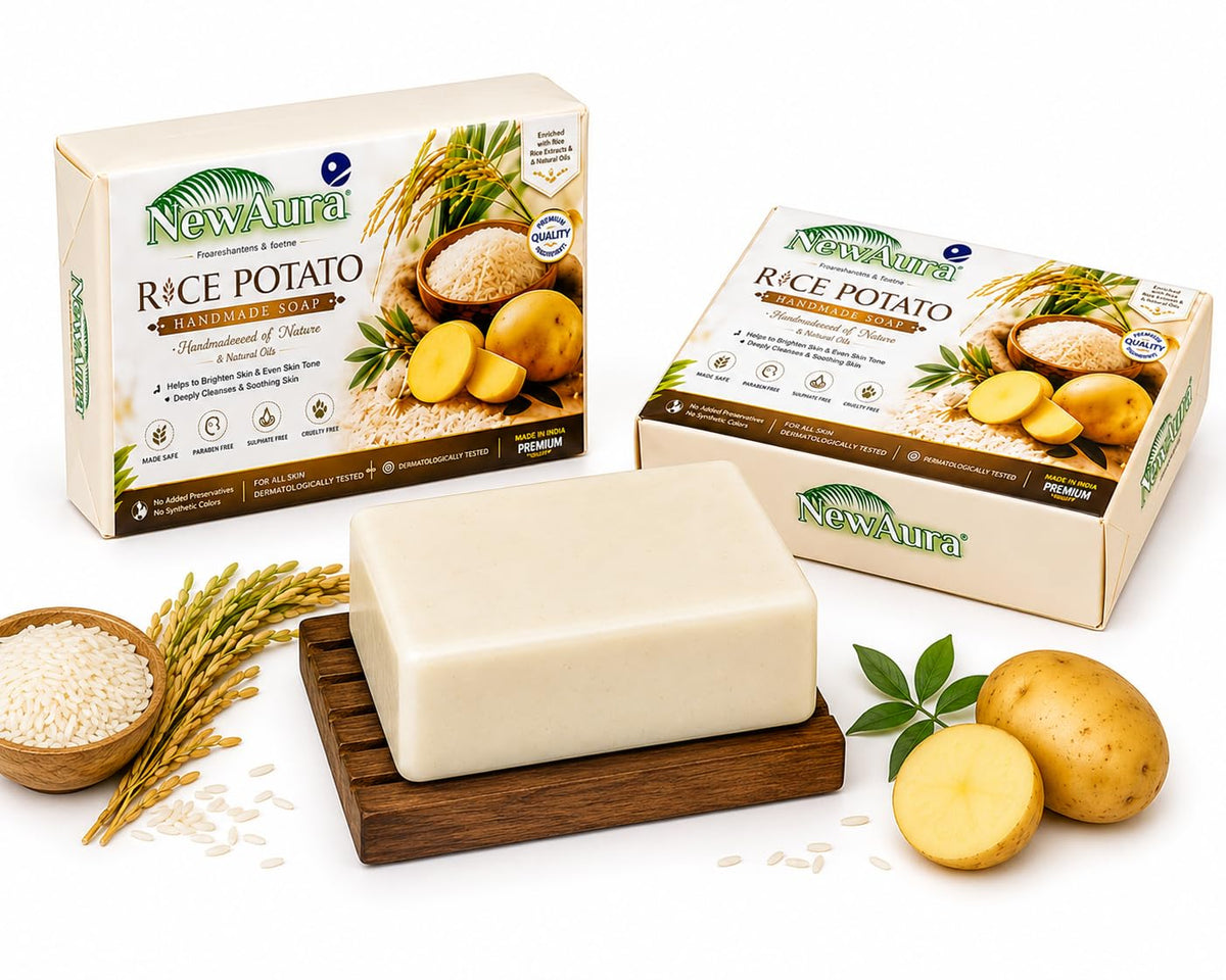 Ghar Ka Magic with NewAura Rice Potato Handmade Soap, Pack of 3, 100g Each Ghar Ka Magic Soap With NewAura Ghar Ka Magic With NewAura Soap Rice Potato 200 x 2I