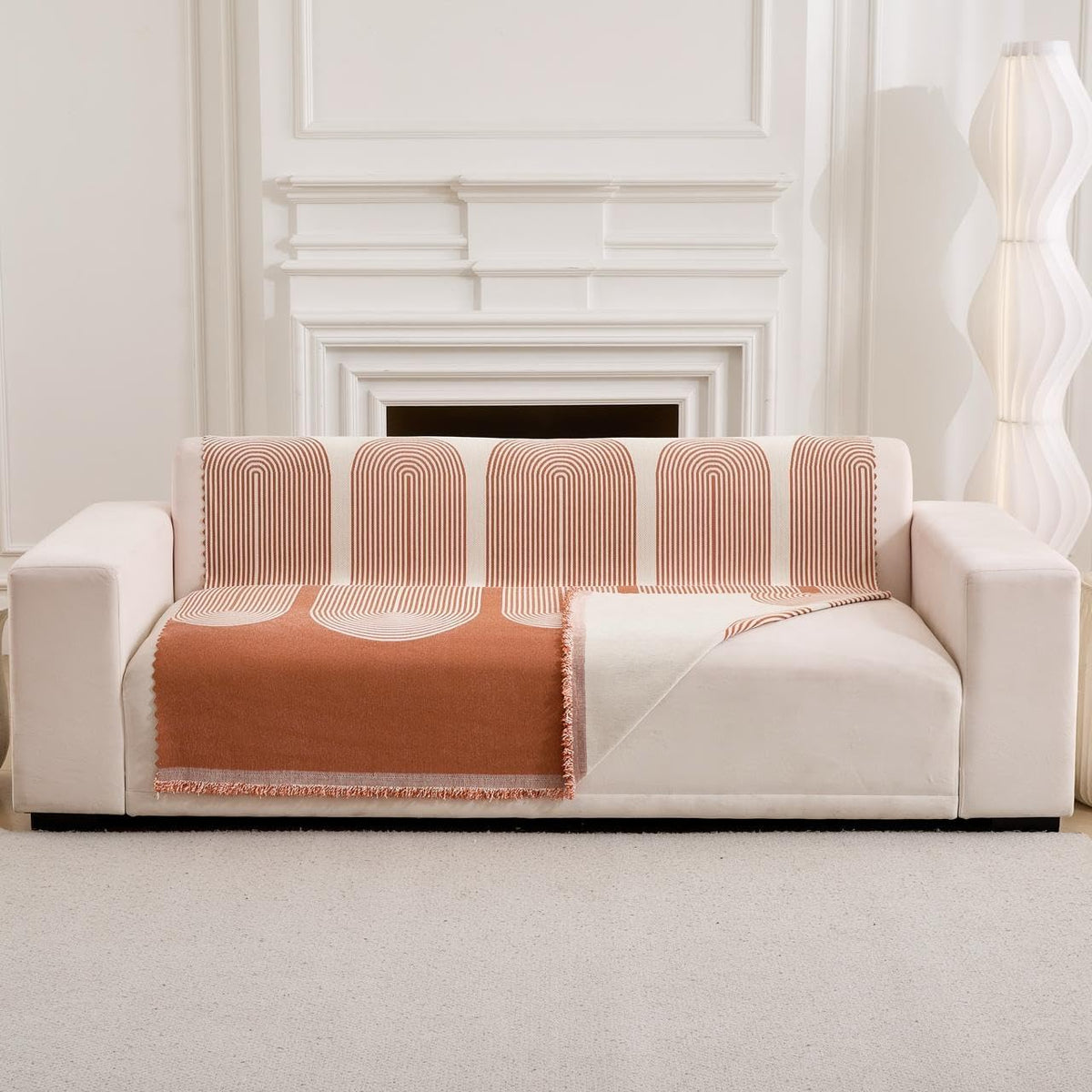 HOMETHREADS Chenille Reversible Thick and Soft Floral Sofa Cover | Elevate Your Living Space with Luxurious Slipcover Solutions for Sofa (Orange, 1 Seater | 70x