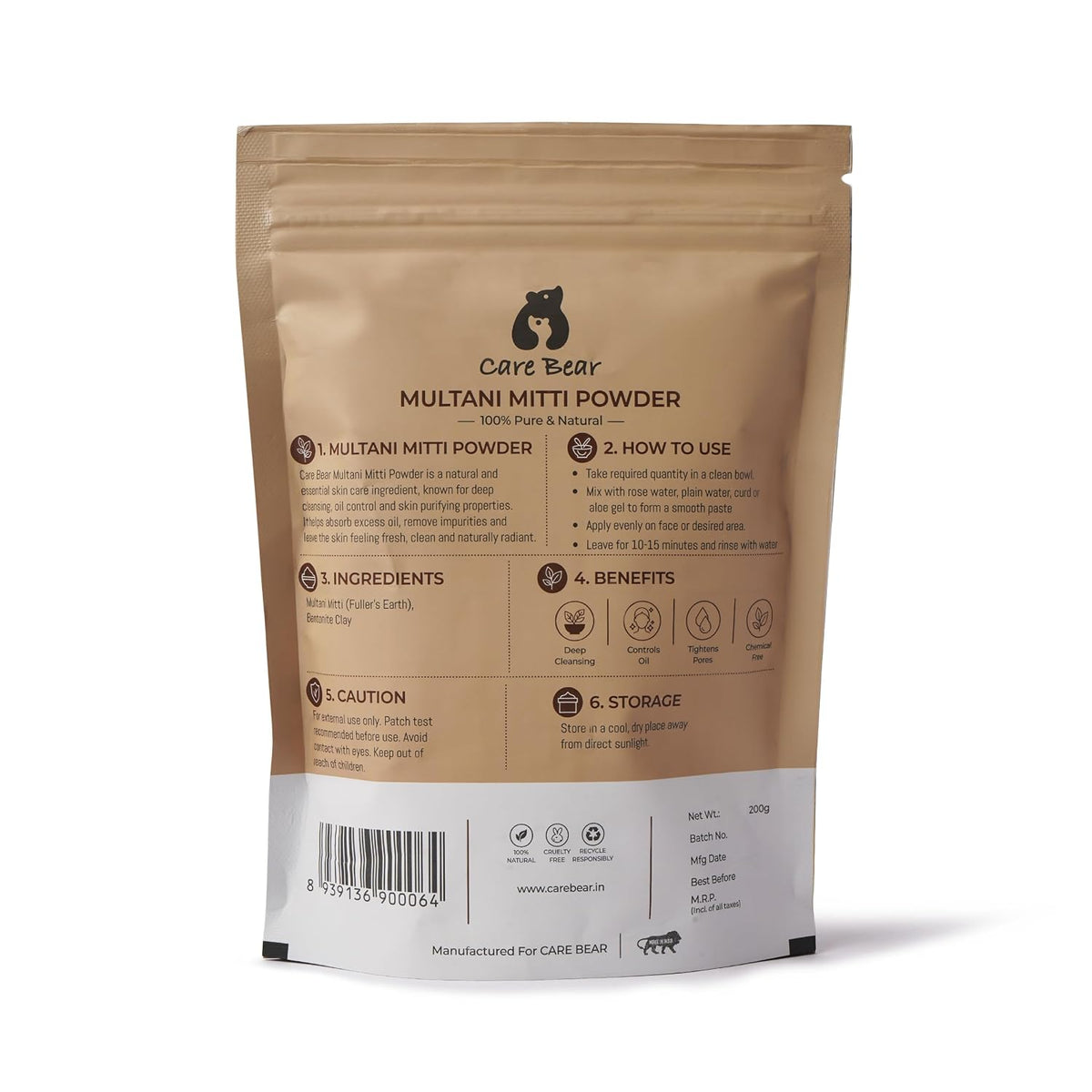 Care Bear Multani Mitti Powder | 100% Pure & Natural Fuller’s Earth & Bentonite Clay 200g