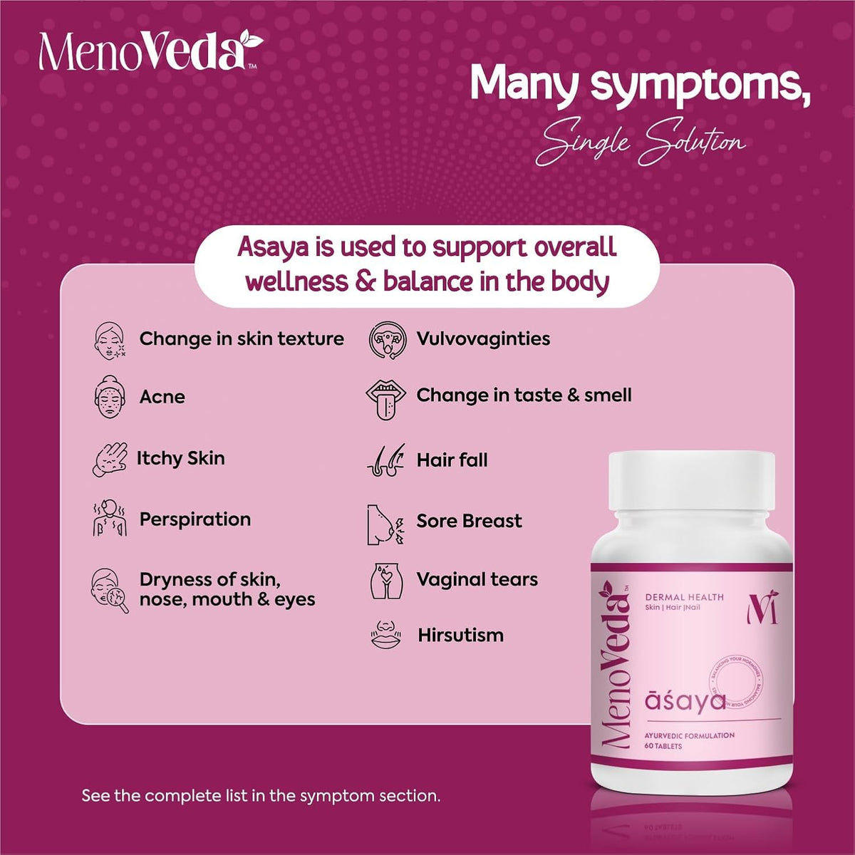 Menoveda Asaya Menopause Support Supplement for Women – 60 Tablets (Pack of 2) | Skin, Hair & Nail Health with Hormone Balance Support | Perimenopause & Menopau