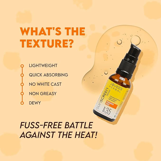 Jovees Herbal Sunscreen Face Serum SPF 35 with Aloe Vera, Carrot and Sunflower Extract, Advanced Light Weight Gel Based Formula For Sun Protection 30ml - For Oi