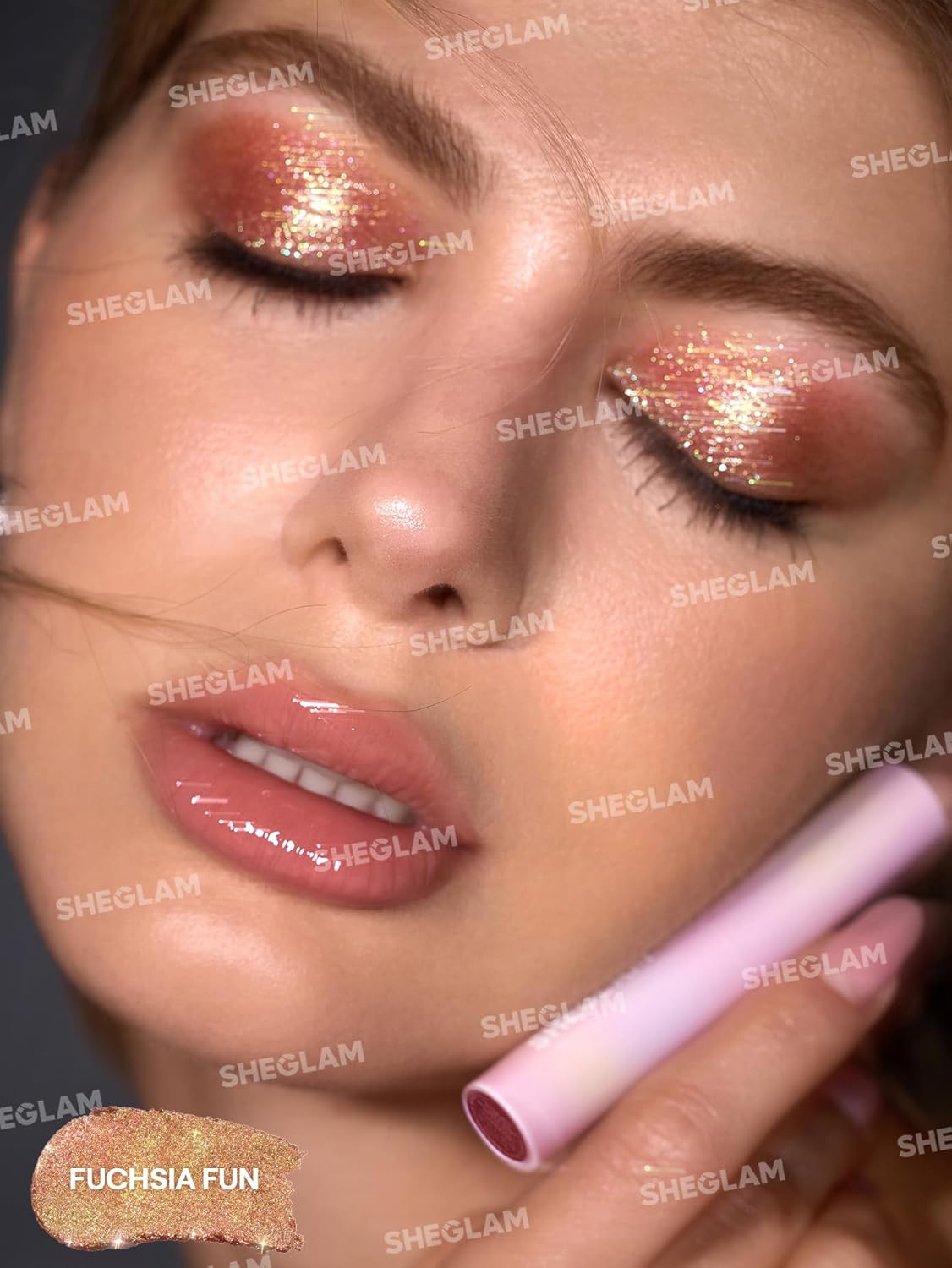 SHEGLAM Crystal Jelly Glaze Stick Eye Shadow Stick Eyeliner Brightener Pencil Crayon with Brush Easy to Blend Long Lasting Shimmer Eyeshadow-Fuchsia Fun