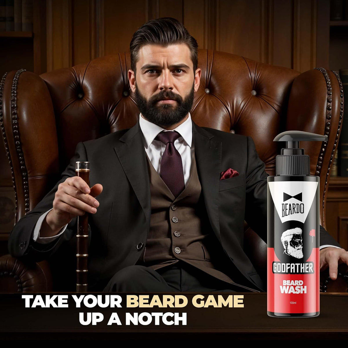 Beardo Godfather Beard Wash for men, 100ml | Aromatic, Woody Scent | Purifying & Hydrating Beard and Skin Cleaner with Avocado Oil, Argan Oil | Beard Shampoo fo