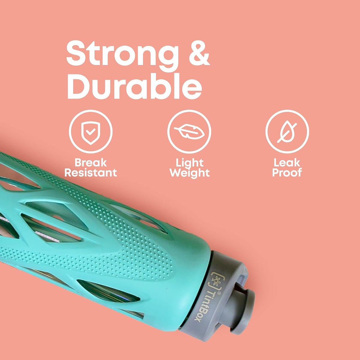 TintBox Borosilicate Glass Water Bottle with Silicone Sleeve | as seen on Shark Tank | perfect for Office, Home, Fridge, Gym, Travel | BPA Free | Power Blue | 7