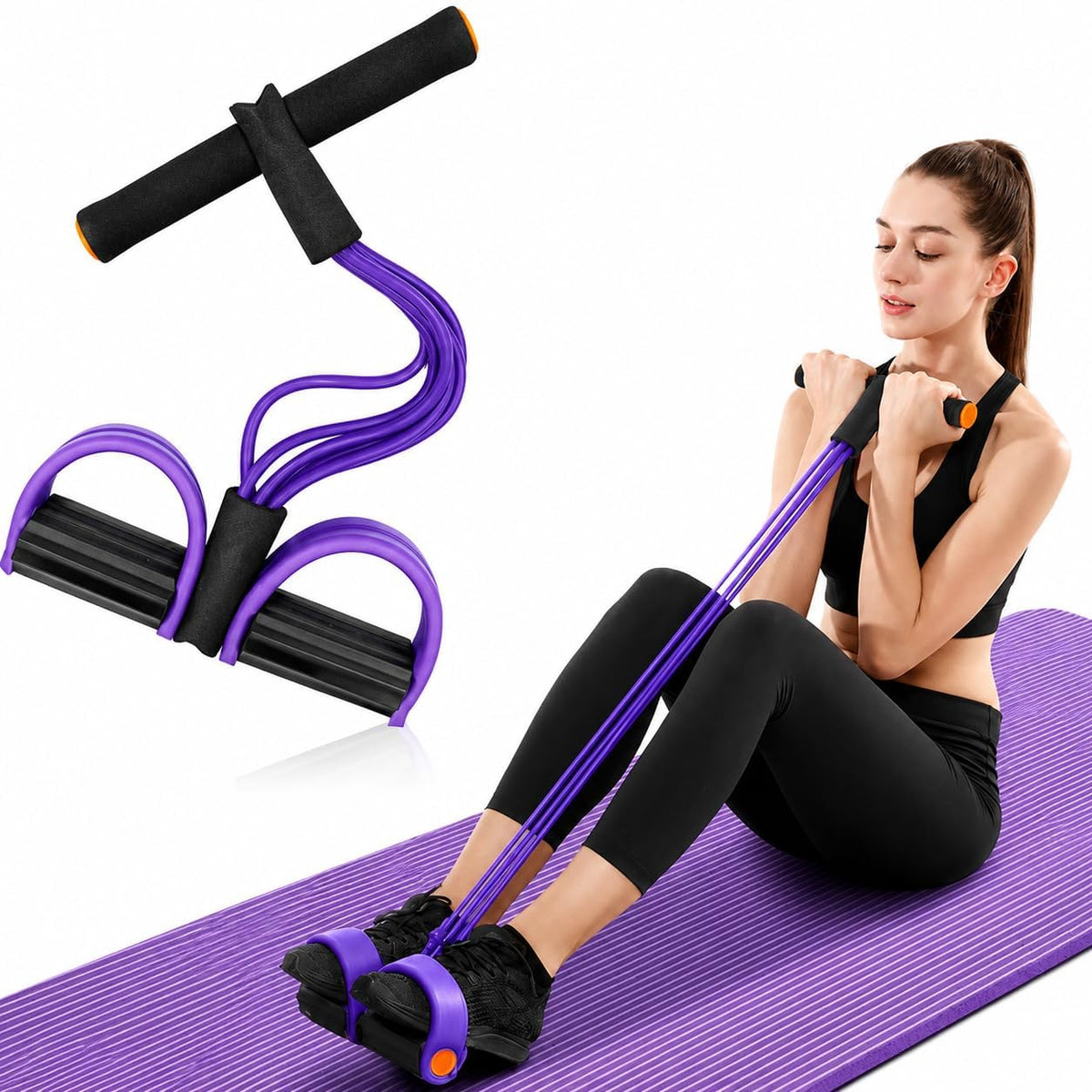 Yoga Pedal Puller Resistance Band, Natural Rubber, 4 Tubes, Full Body Workout for Home Fitness, Office and Gym Training