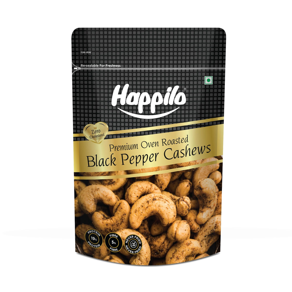 Happilo Salted Black Pepper Whole Cashews 160g|Crunchy Nuts|Non-Fried|Zero Cholesterol Natural Jumbo Size Whole Kaju Nuts & Dry Fruits|Rich in Protein, Roasted