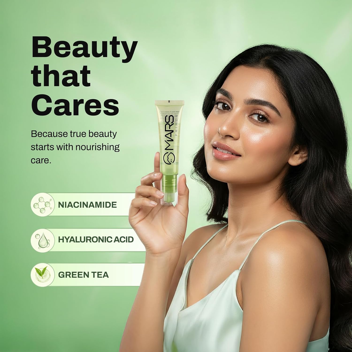 MARS Glow O' Clock Gel Primer for Face Makeup | Enriched with Green Tea Extracts | Dewy Primer | Long Lasting | Power Grip | Ideal for Dry Skin (30ml)