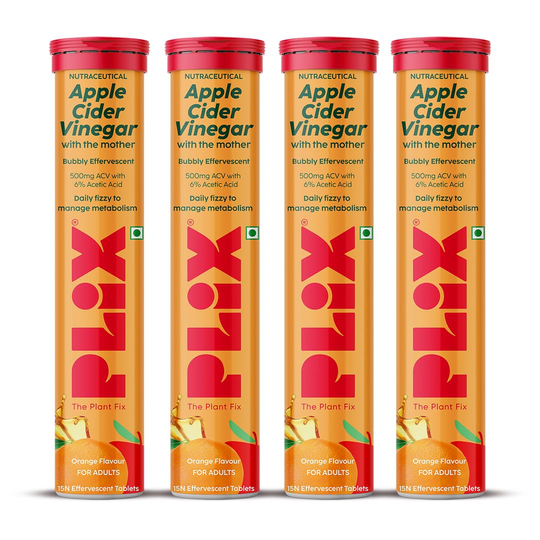 The Plant Fix Plix Apple Cider Vinegar Effervescent Tablet With Mother|Supports Metabolism & Appetite Control I With 500Mg Acv, Vit B6 & B12 I No Maltodextrin,