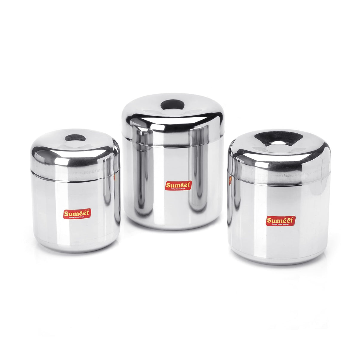 Sumeet Stainless Steel Vertical Utility Canisters/Ubha Dabba/Storage Containers Set Of 3Pc (320Ml,500Ml,650Ml), Black 320 ml, 500 ml, 650 ml 3 pc