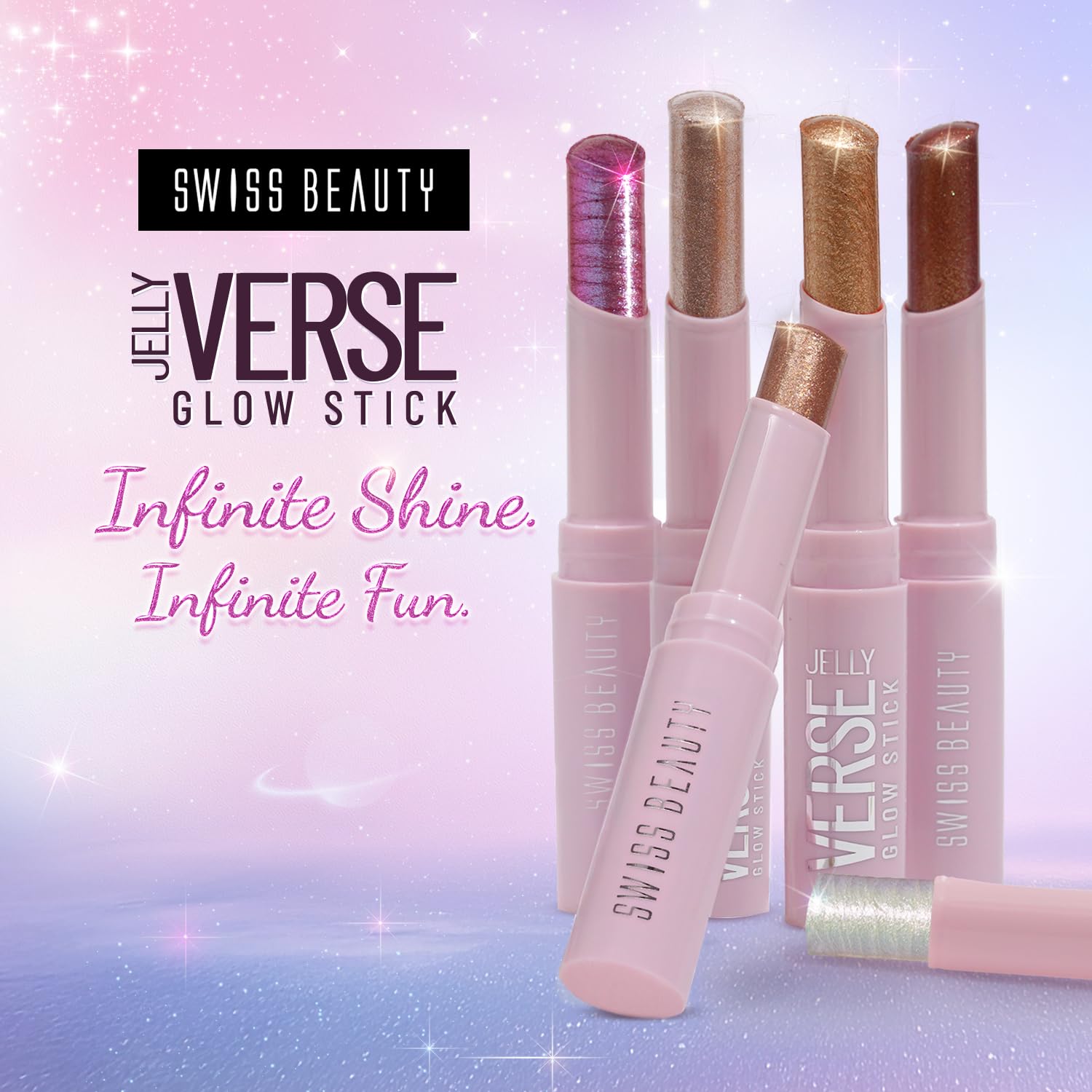 Swiss Beauty Jelly Verse Eyeshadow Glow Stick | Rich Colour Payoff | Crease-Proof | Sparkling Shine | 6 Stellar Shades | Shade- 5. Orbit Gleam, 3g
