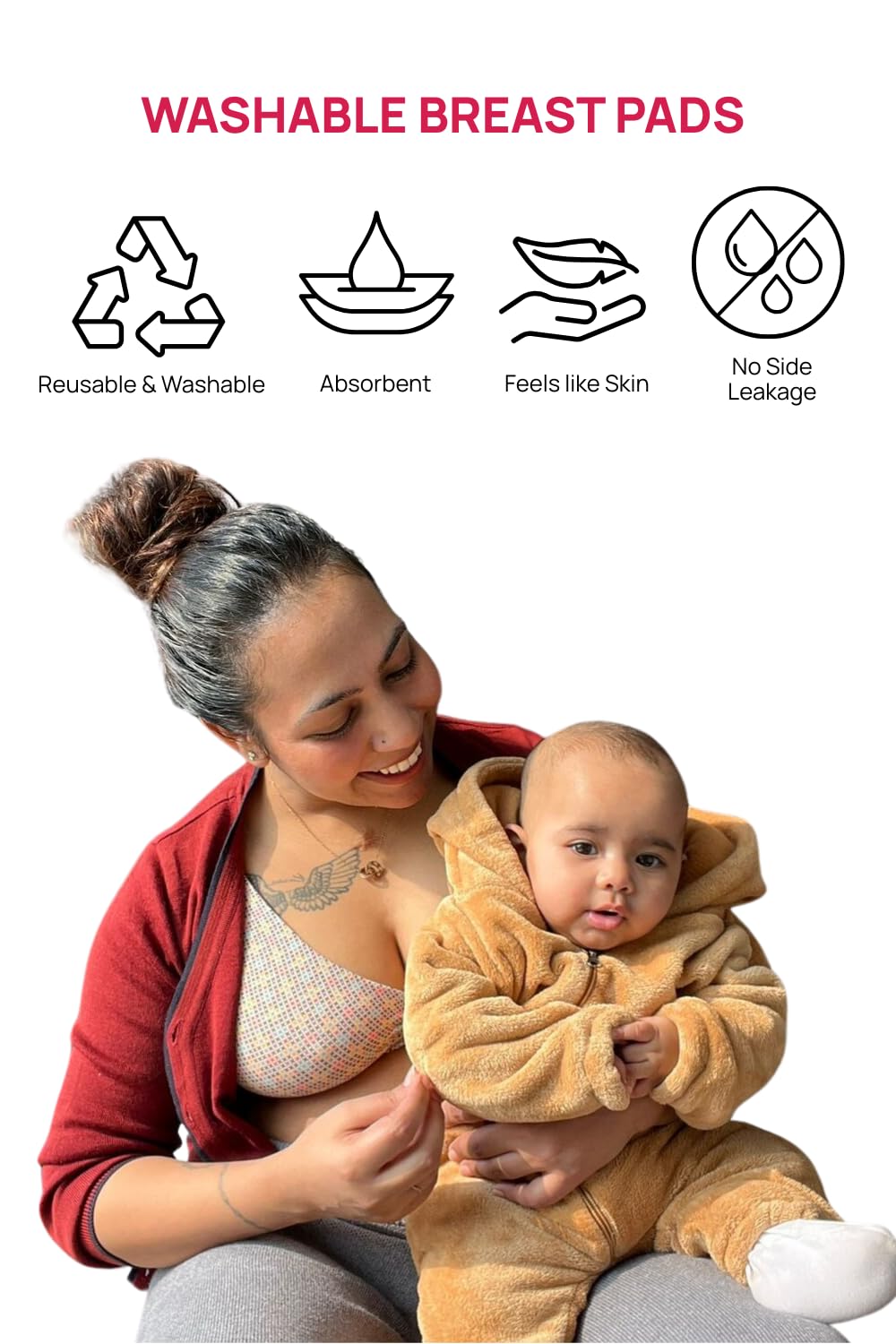 &Circus Leak Proof Pads for Nursing Bra | Washable Maternity Nipple Pad for Women | Reusable Leak Proof Nursing Pads for Breastfeeding Moms Pack of 4 (8 Counts)