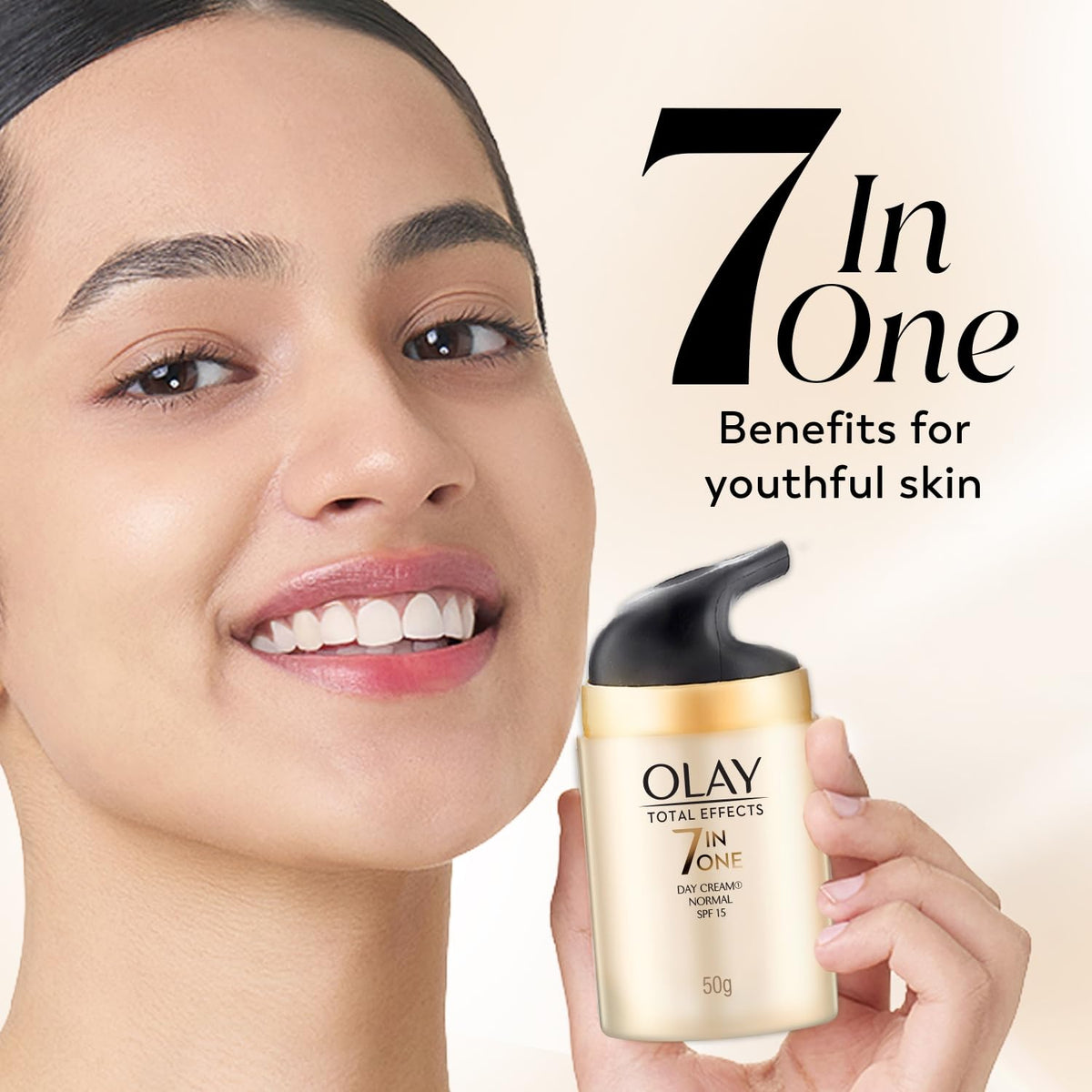 Olay Total Effects Day Cream |with Vitamin B5, Niacinamide, Green Tea, SPF 15 |Fights 7 signs of ageing for glowing, hydrated and younger looking skin with UV p