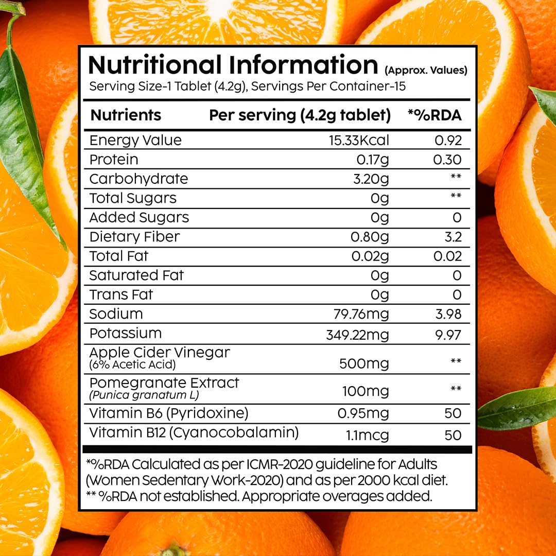 The Plant Fix Plix Apple Cider Vinegar Effervescent Tablet With Mother|Supports Metabolism & Appetite Control I With 500Mg Acv, Vit B6 & B12 I No Maltodextrin,