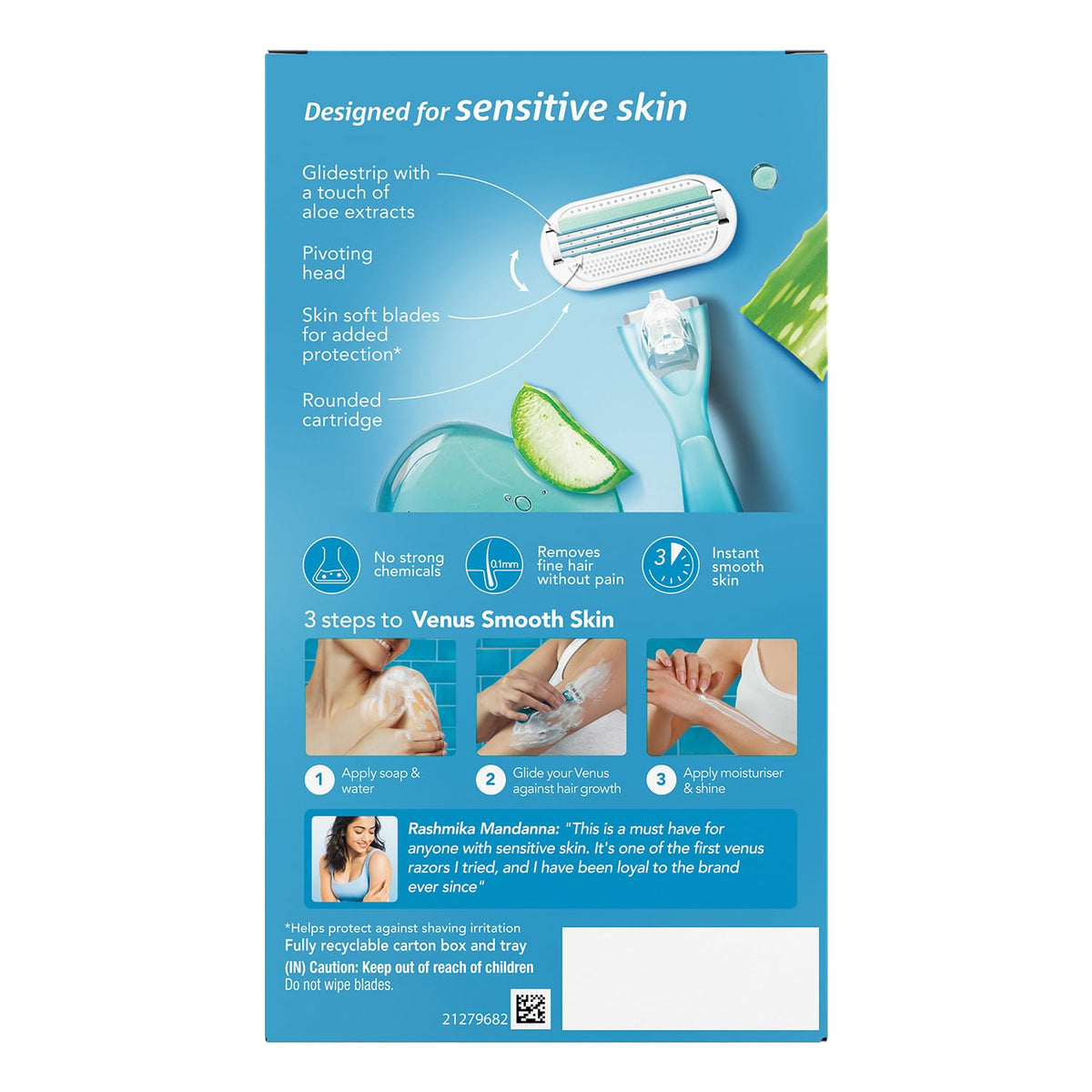 Gillette Venus Women Smooth Combo Pack | Razor Plus 3 Refills | Aloe Vera Smooth H+3C