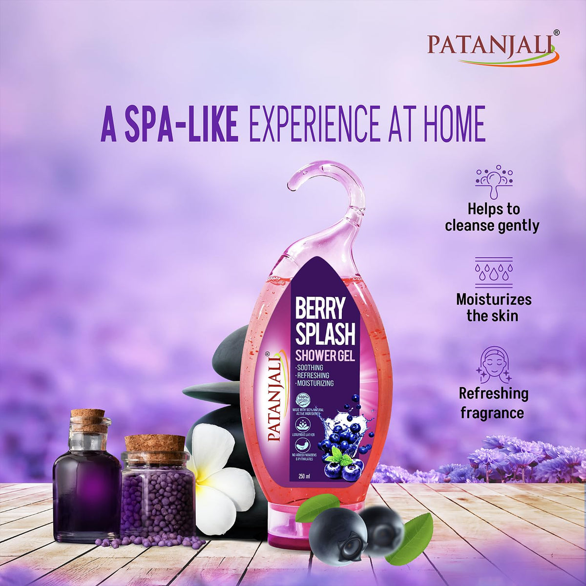 Patanjali Berry Splash Shower Gel with Aloe Vera 250ml (Pack of 3), for Refreshing Cleanse and Skin Hydration with Natural Ingredients