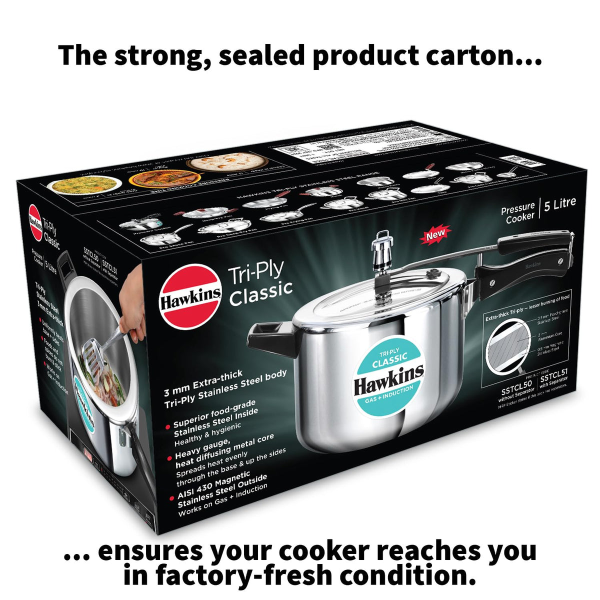 Hawkins 3 Litre Tri-Ply Pressure Cooker cum Pan, Triply Stainless Steel Inner Lid Cooker, Pan, Silver (SSTPP3) 3 Litres