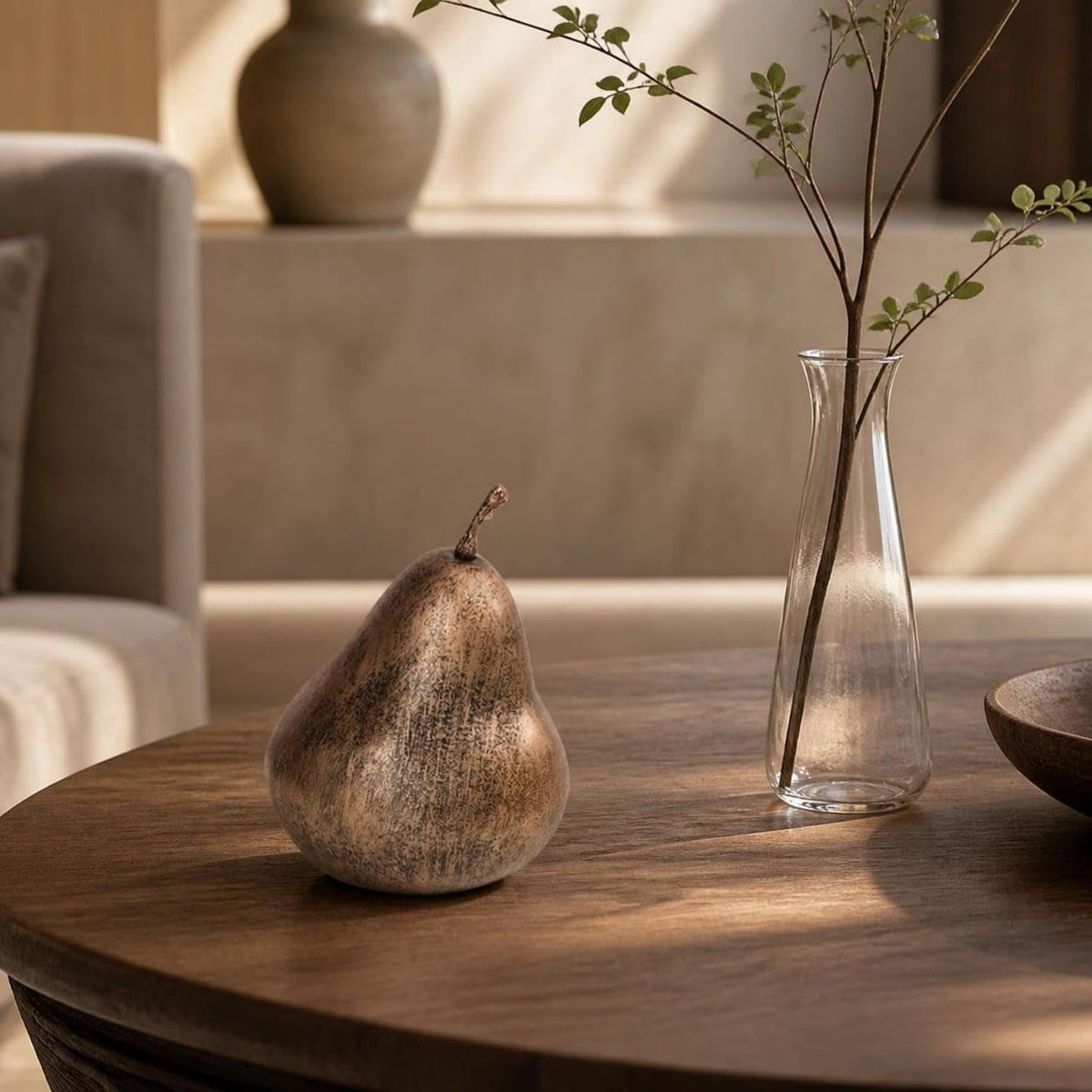 Easy to Clean Pear-Shaped Resin Ornament Compact Mottled Brown Pear Ornament Sculptural Tabletop Accent Versatile for Display Shelf, Living Room, Dining Table,