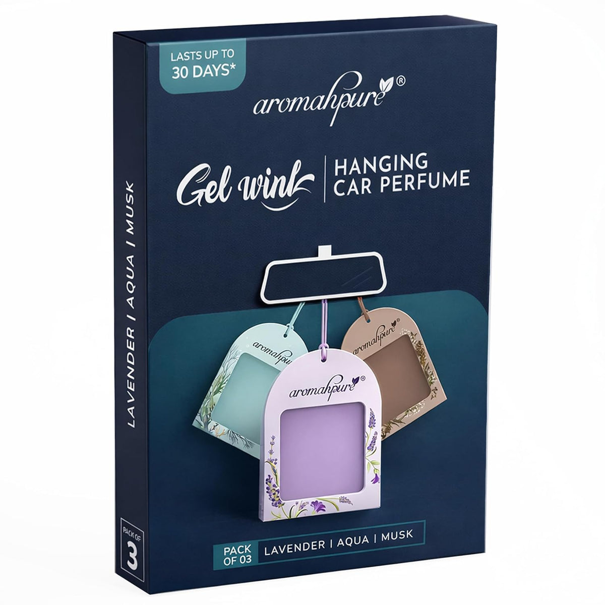 Aromahpure Gel Wink Hanging Car Perfume | Long-Lasting Gel Based Car Air Freshener | Car Accessories | Last Up to 30 Days (Lavender-Musk-Ocean)